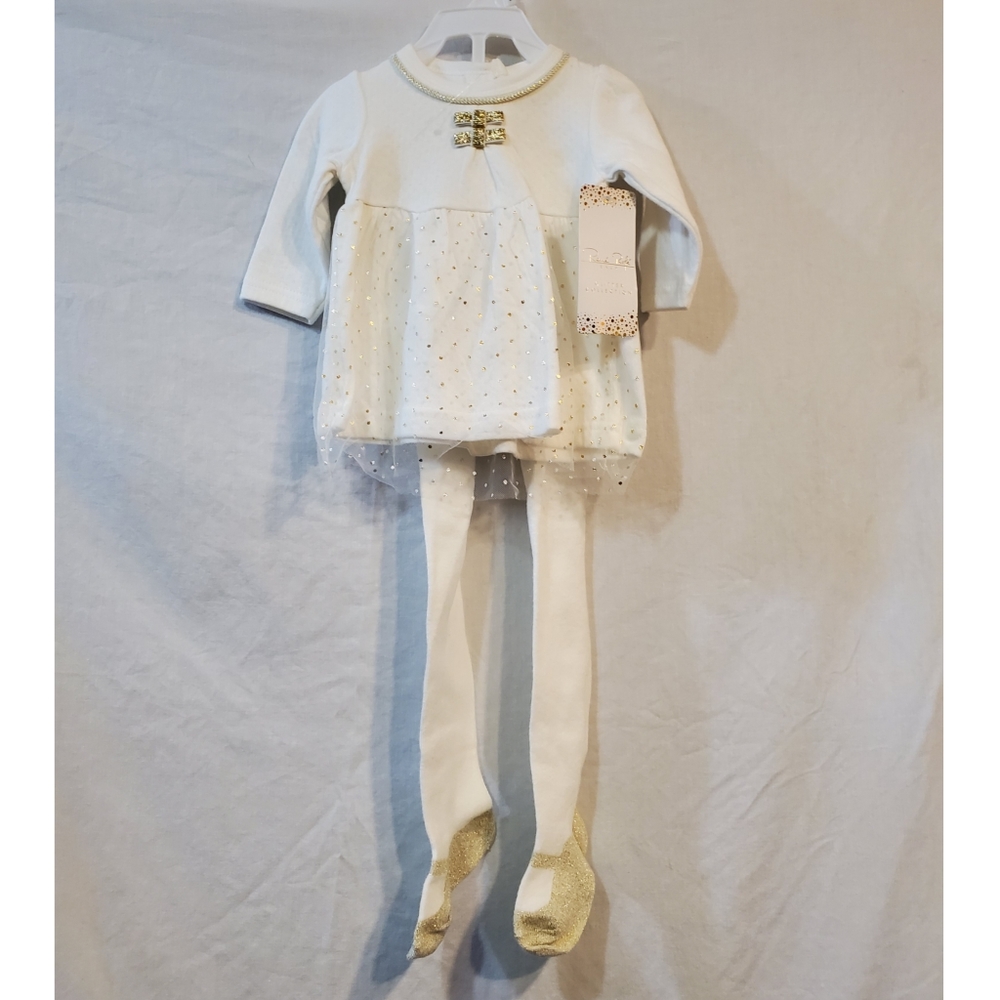René Rofé size 0-3 m Ivory and gold dress set